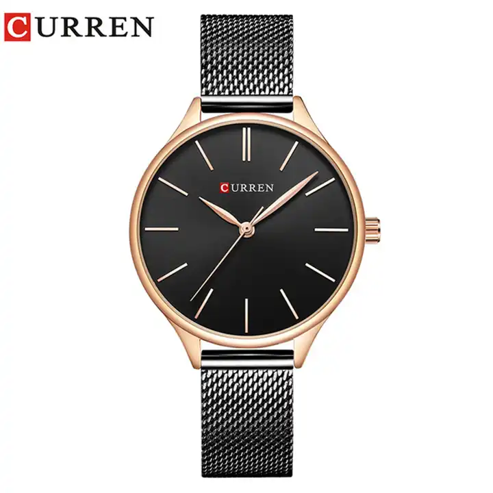 C9024L Curren Black Dial Black Stainless Steel Chain Analog Quartz Women's Watch. TIMECHECK