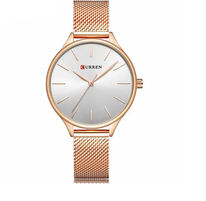 C9024L Curren Silver Dial Rose-gold Stainless Steel Chain Analog Quartz Women's Watch. TIMECHECK