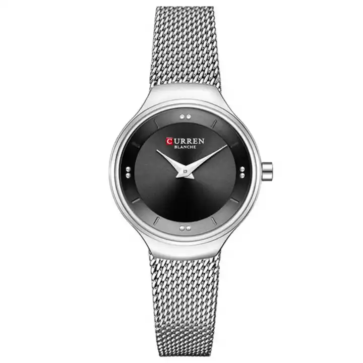 C-9028L Curren Black Dial Silver Stainless Steel Analog Quartz Women's Watch. TIMECHECK