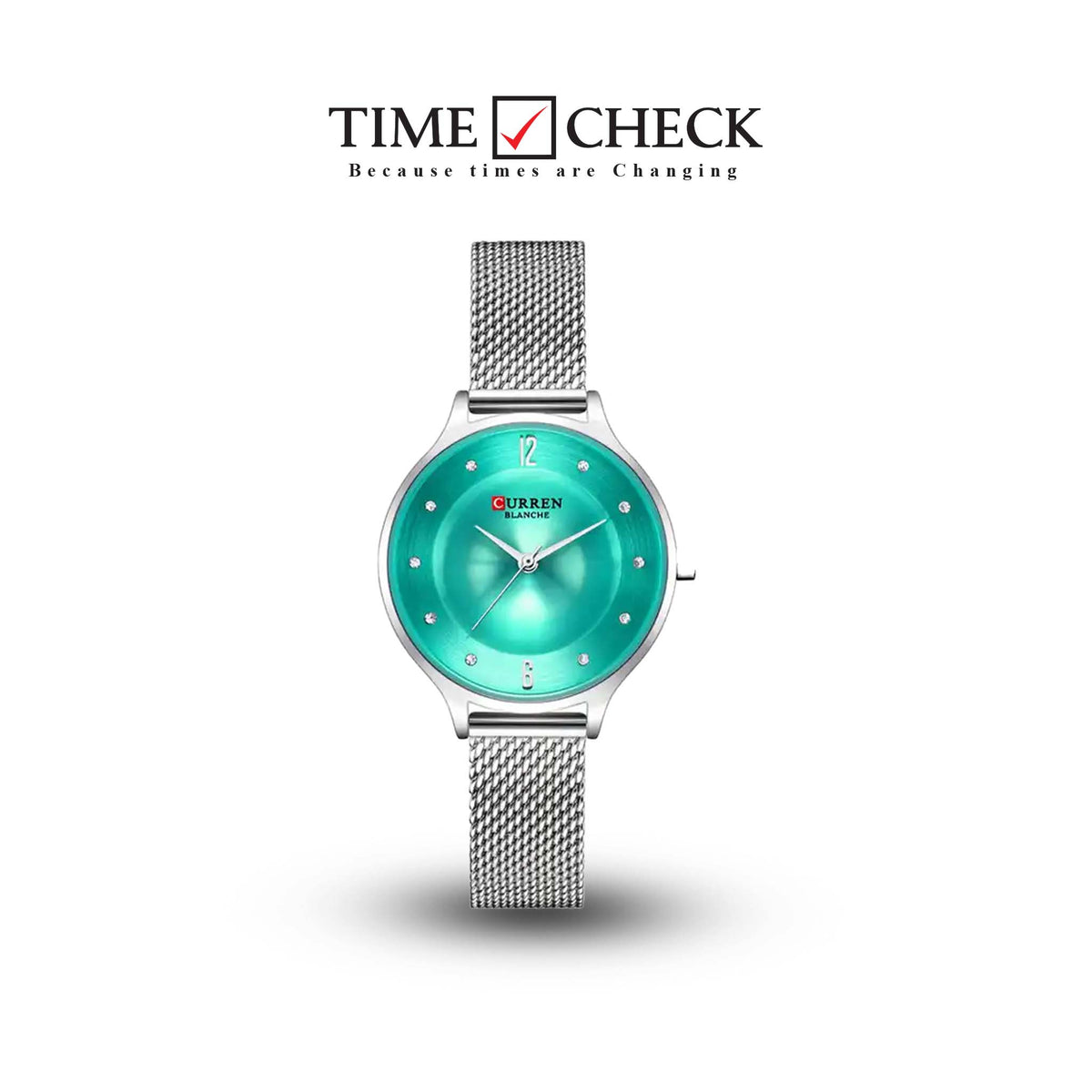 C-9036L Curren Green Dial Silver Stainless Chain Steel Analog Quartz Women's Watch. TIMECHECK