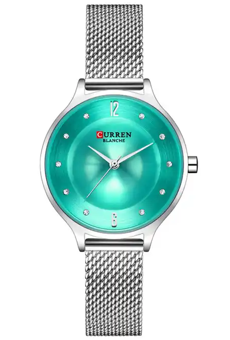 C-9036L Curren Green Dial Silver Stainless Chain Steel Analog Quartz Women's Watch. TIMECHECK