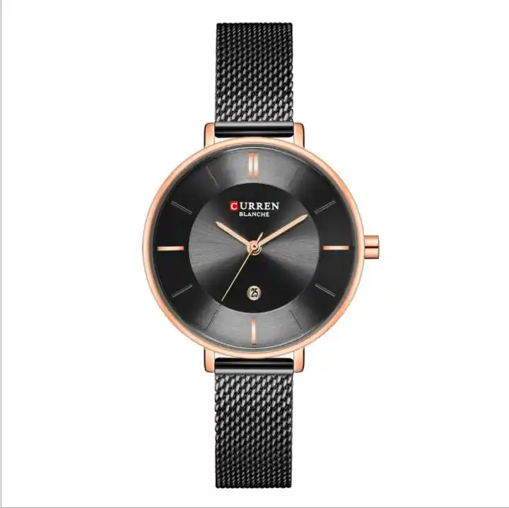 C9037L Curren Black Dial Black Stainless Chain Steel Analog Quartz Women's Watch. TIMECHECK