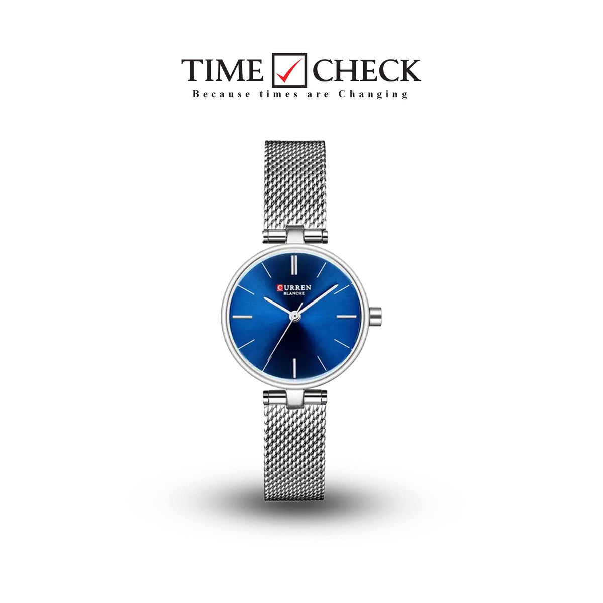 C9038L Curren Blue Dial Silver Stainless Steel Chain Analog Quartz Women's Watch. TIMECHECK