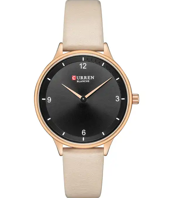 C9039L Curren Black Dial Peech Leather Strap Analog Quartz Women's Watch. TIMECHECK