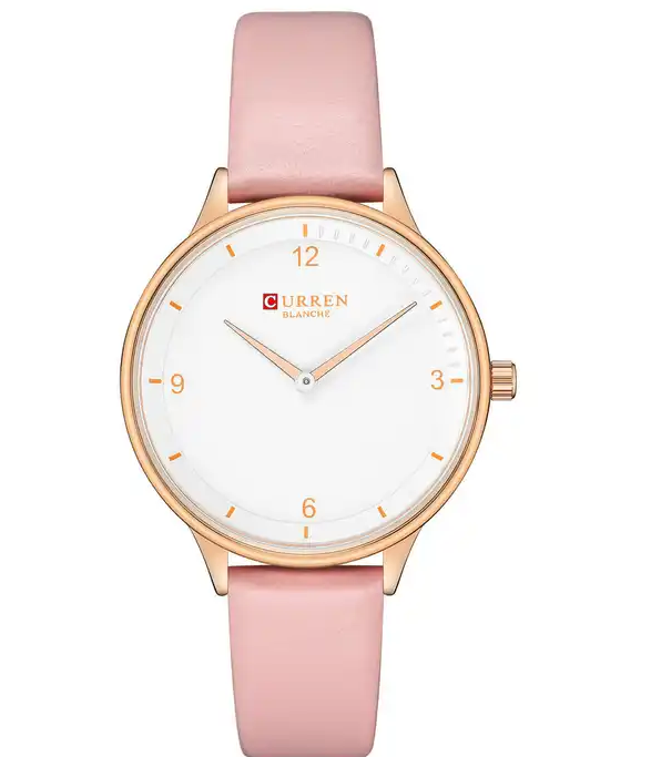 C9039L Curren White Dial Pink Leather Strap Analog Quartz Women's Watch. TIMECHECK