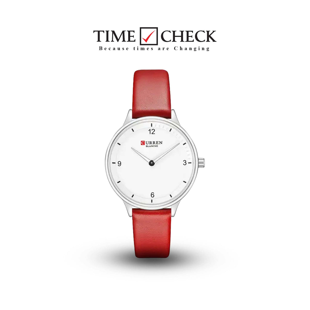 C9039L Curren White Dial Red Leather Strap Analog Quartz Women's Watch.