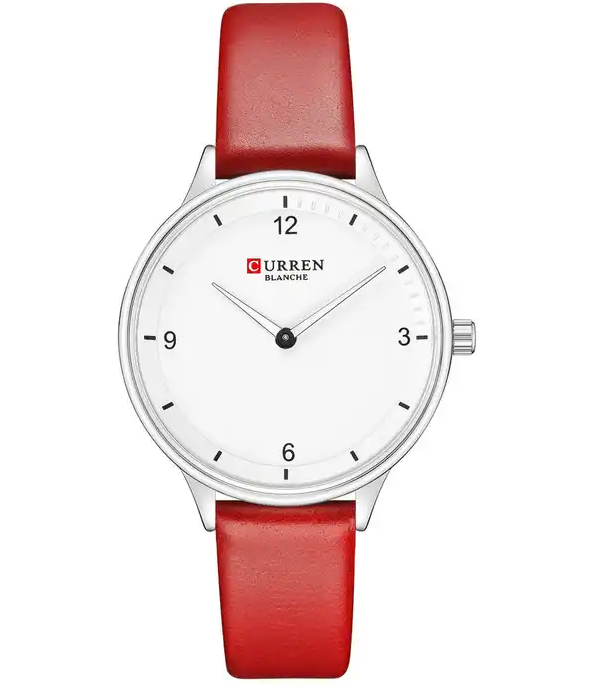 C9039L Curren White Dial Red Leather Strap Analog Quartz Women's Watch. TIMECHECK