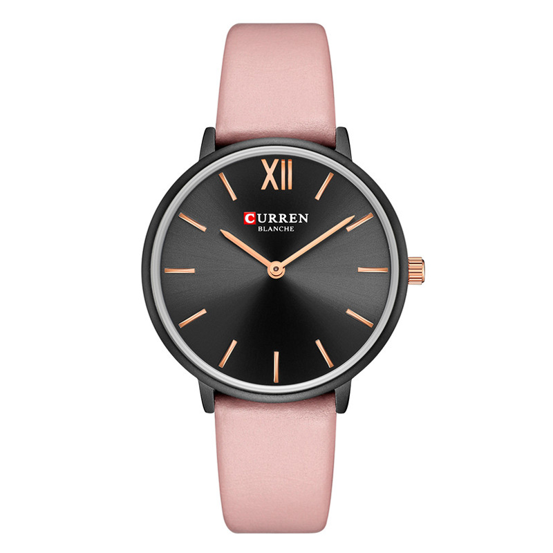 C9040L Curren Black Dial Pink Leather Strap Analog Quartz Women's Watch. TIMECHECK