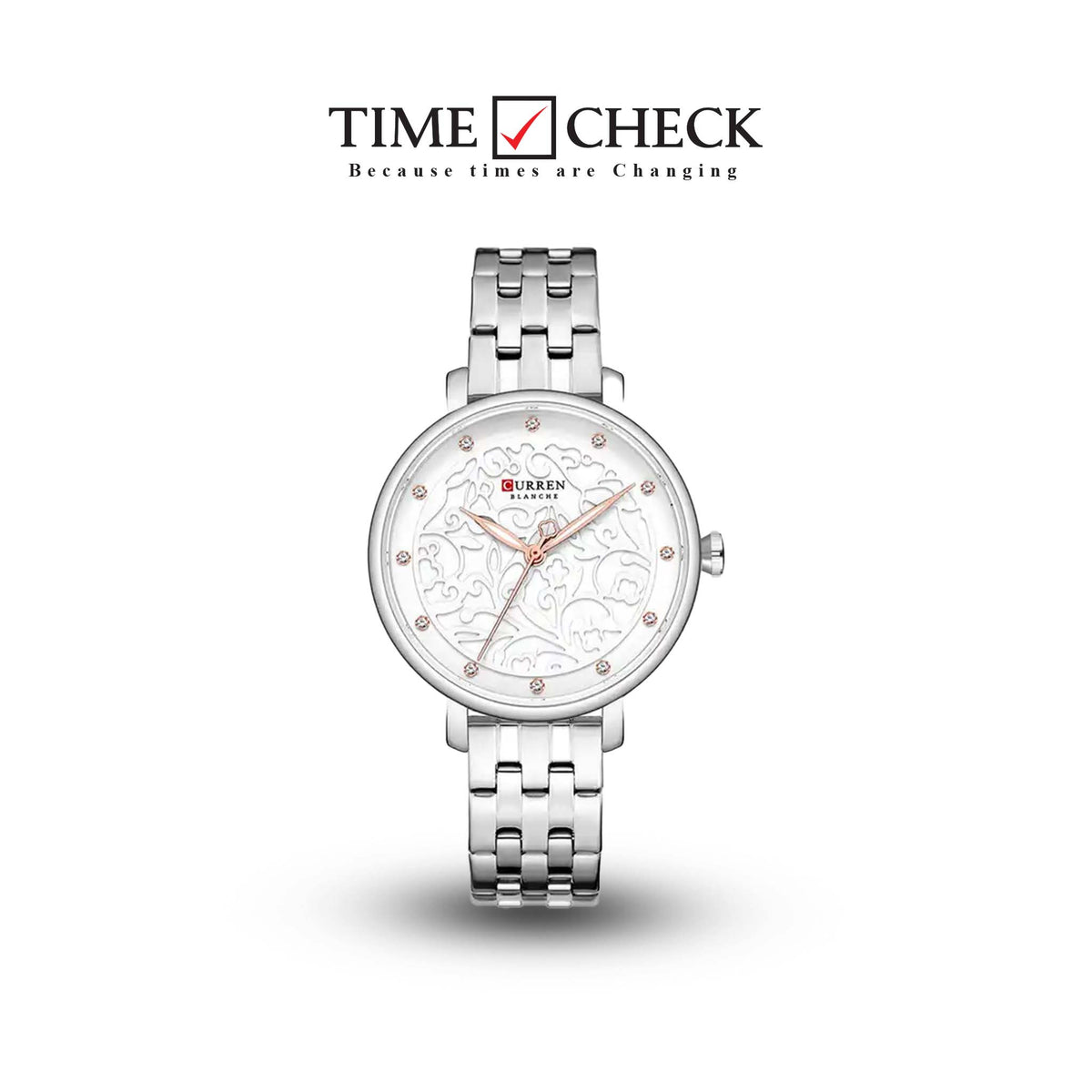 C-9046L Curren White Dial Silver Stainless Chain Steel Analog Quartz Women's Watch. TIMECHECK