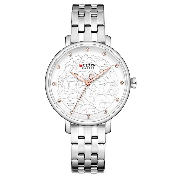 C-9046L Curren White Dial Silver Stainless Chain Steel Analog Quartz Women's Watch. TIMECHECK