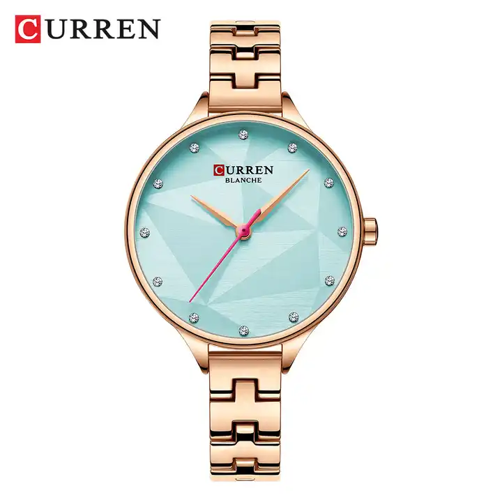 C9047L Curren Aqua Dial Rose-gold Stainless Steel Chain Analog Quartz Women's Watch. TIMECHECK