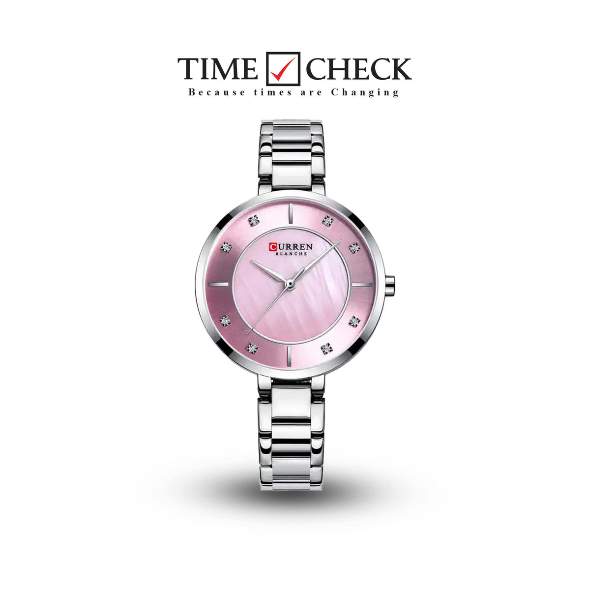 C-9051L Curren Pink Dial Silver Stainless Chain Steel Analog Quartz Women's Watch. TIMECHECK