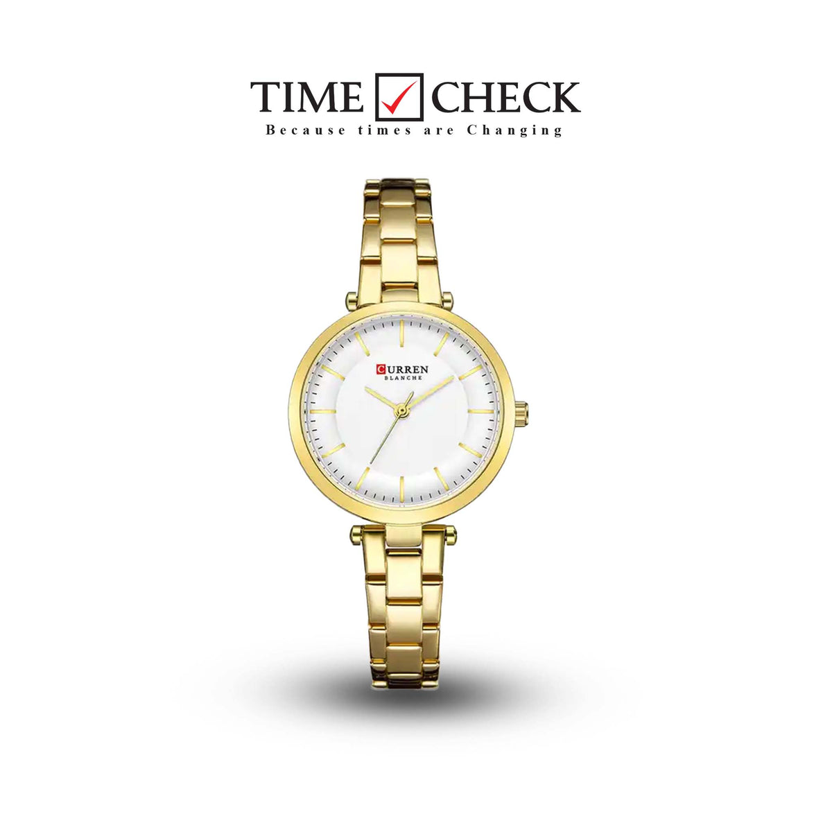 C-9054L Curren White Dial & Golden Stainless Steel Chain Analog Quartz Women's Watch. TIMECHECK