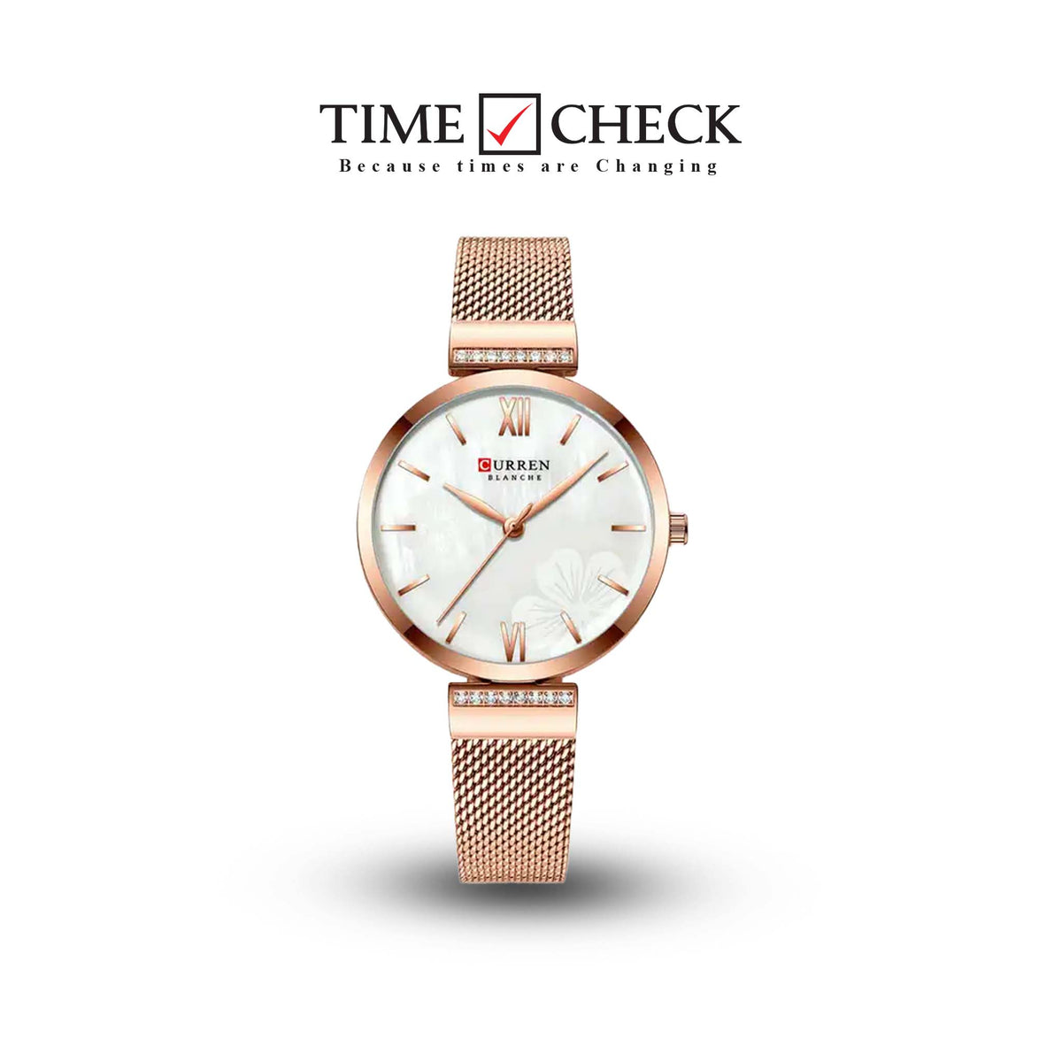 C9067L Curren White Dial Rose-gold Stainless Steel Chain Analog Quartz Women's Watch. TIMECHECK