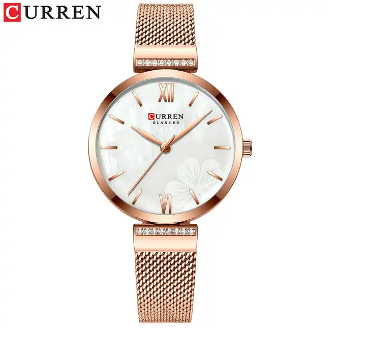 C9067L Curren White Dial Rose-gold Stainless Steel Chain Analog Quartz Women's Watch. TIMECHECK