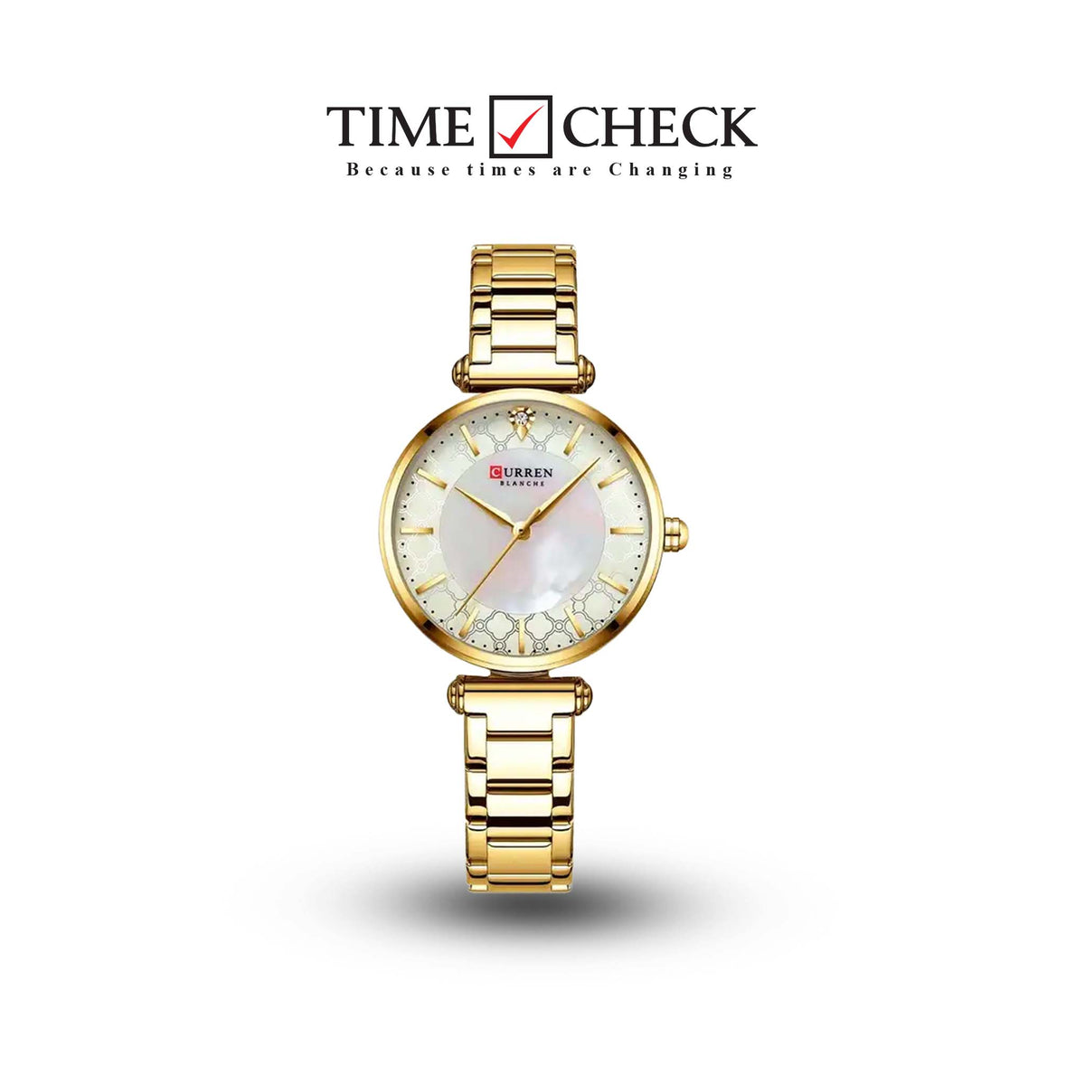 C-9072L Curren Golden Dial Golden Stainless Chain Steel Analog Quartz Women's Watch. TIMECHECK