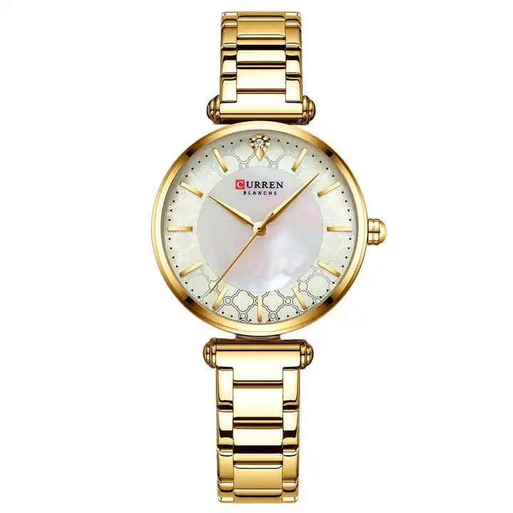 C-9072L Curren Golden Dial Golden Stainless Chain Steel Analog Quartz Women's Watch. TIMECHECK