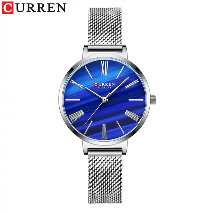 C9076L Curren Blue Dial Silver Stainless Steel Band Analog Quartz Women's Watch.