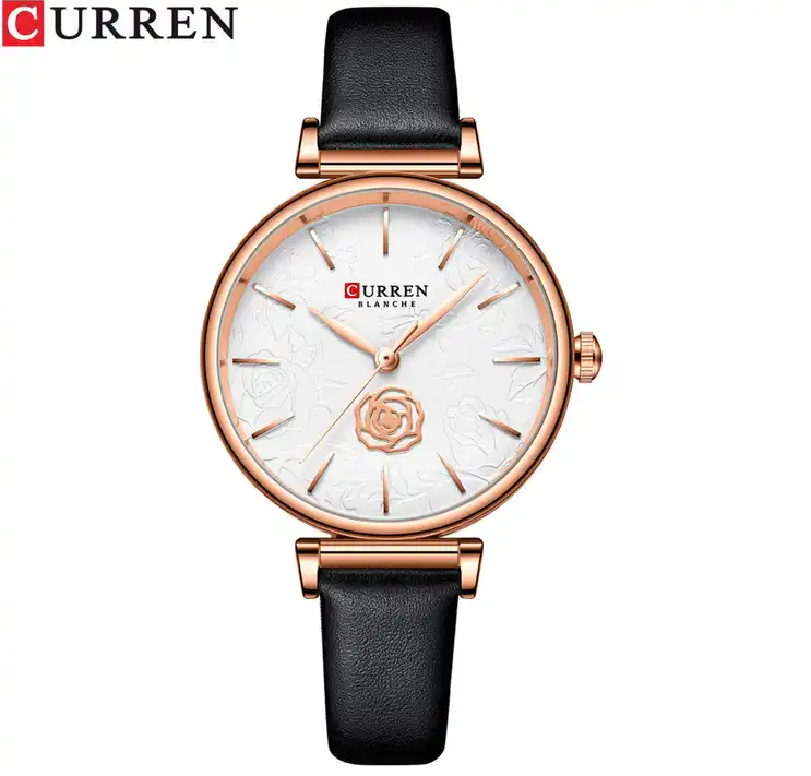 C9078L Curren White Dial Black Leather Strap Analog Quartz Women's Watch. TIMECHECK