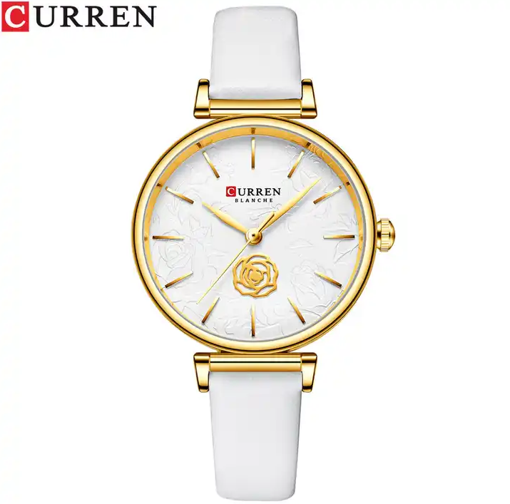 C9078L Curren White Dial White Leather Strap Analog Quartz Women's Watch. TIMECHECK