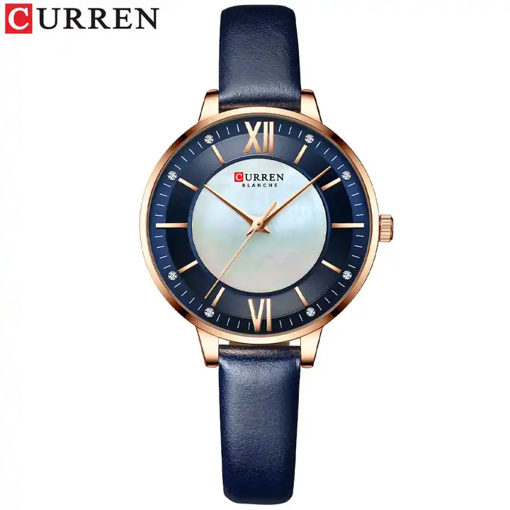 C9080L Curren Blue Dial Blue Leather Strap Analog Quartz Women's Watch. TIMECHECK