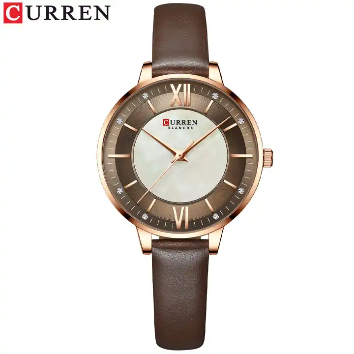 C9080L Curren Brown Dial Brown Leather Strap Analog Quartz Women's Watch. TIMECHECK