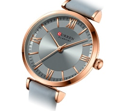 C9079L Curren Gray Dial Gray Leather Strap Analog Quartz Women's Watch. TIMECHECK