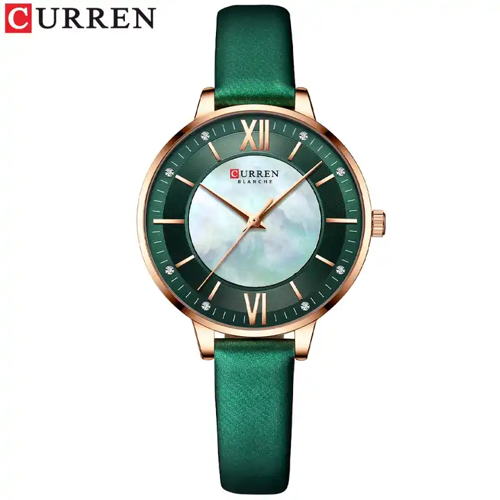 C9080L Curren Green Dial Green Leather Strap Analog Quartz Women's Watch. TIMECHECK