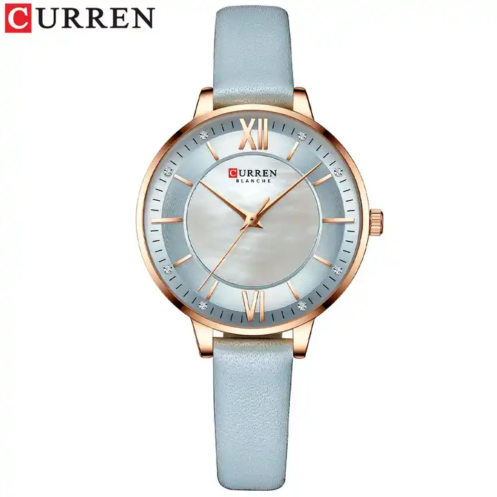 C9080L Curren Silver Dial Gray Leather Strap Analog Quartz Women's Watch. TIMECHECK