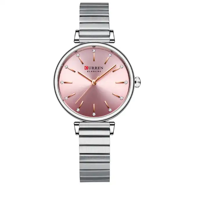 C-9081L Curren Pink Dial Silver Stainless Steel Chain Analog Quartz Women's Watch. TIMECHECK