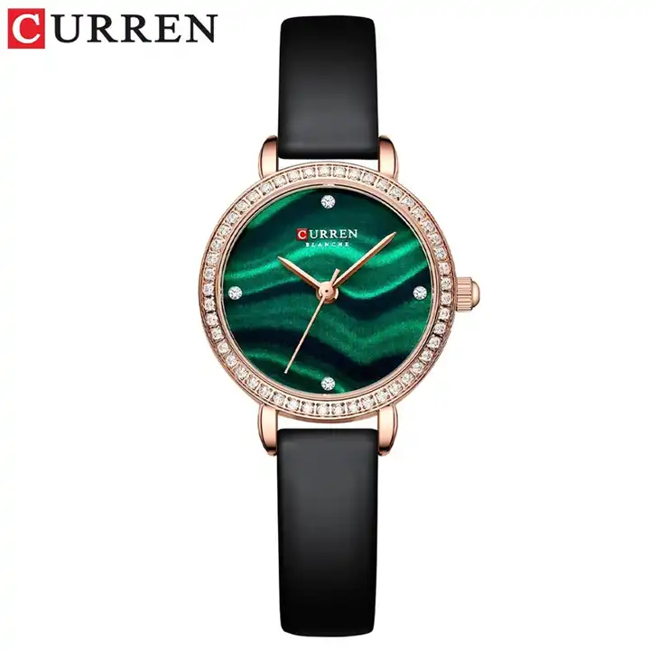 C9083L Curren Green Dial Black Leather Strap Analog Quartz Women's Watch. TIMECHECK