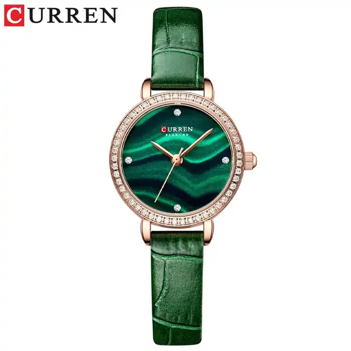 C9083L Curren Green Dial Green Leather Strap Analog Quartz Women's Watch. TIMECHECK