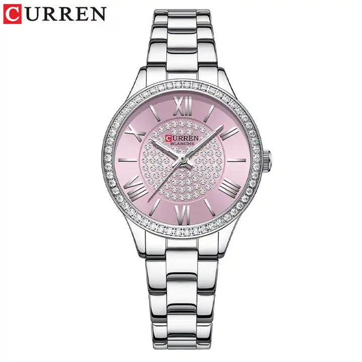 C-9084L Curren Pink Dial Silver Stainless Chain Steel Analog Quartz Women's Watch. TIMECHECK