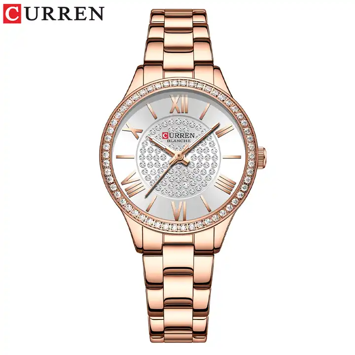 C9084L Curren Silver Dial Rose-gold Stainless Steel Chain Analog Quartz Women's Watch.