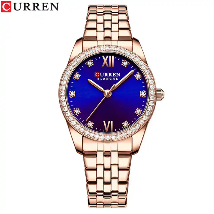 C9086L Curren Blue Dial Rose-gold Stainless Steel Chain Analog Quartz Women's Watch.