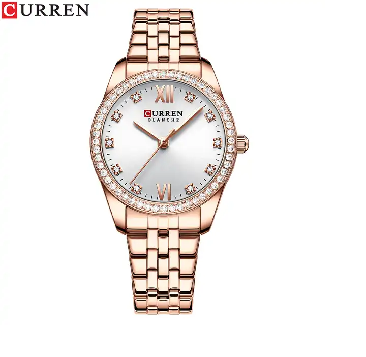 C9086L Curren Silver Dial Rose-gold Stainless Steel Chain Analog Quartz Women's Watch.