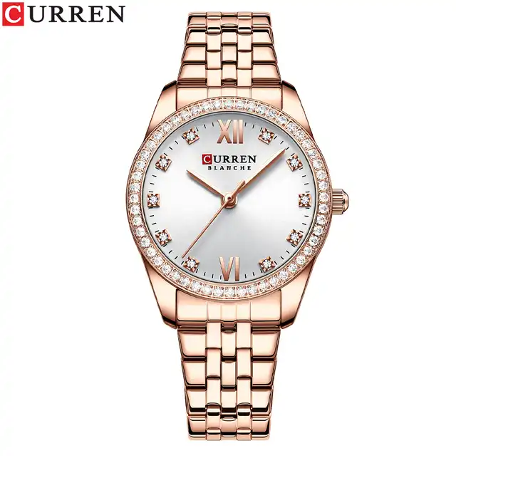 C9086L Curren Silver Dial Rose-gold Stainless Steel Chain Analog Quartz Women's Watch. Timecheck