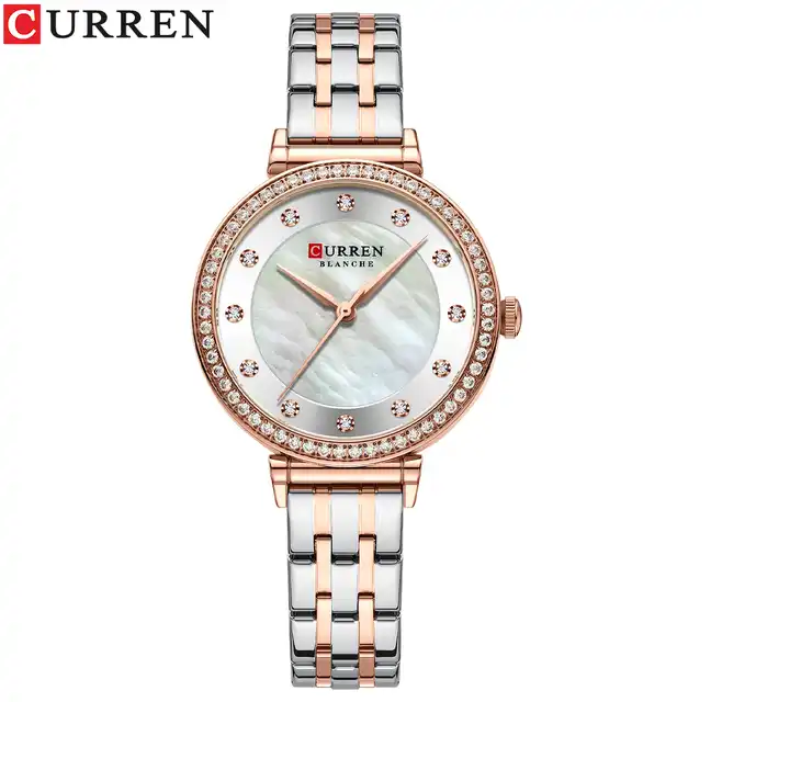 C9087L Curren Silver Dial & Silver/Gold Stainless Steel Chain Analog Quartz Women's Watch. TIMECHECK