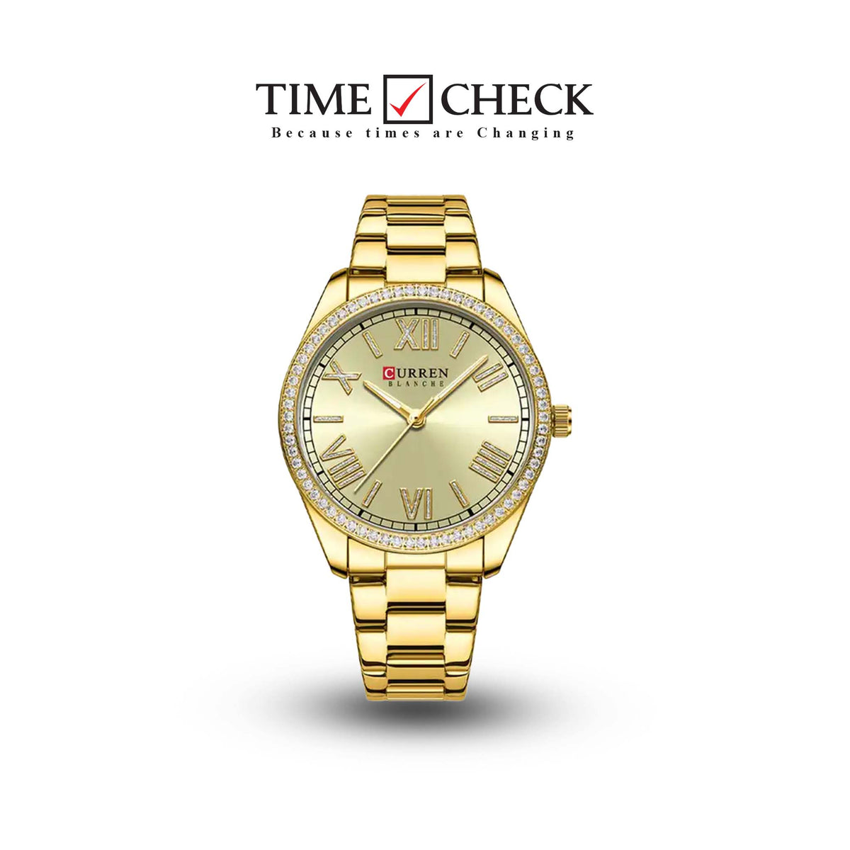 C9088L Curren Golden Dial Golden Stainless Steel Chain Analog Quartz Women's Watch. TIMECHECK