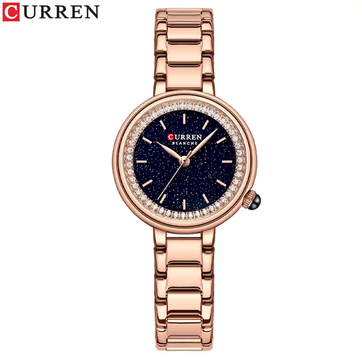 C9089L Curren Black Dial Rose-gold Stainless Chain Steel Analog Quartz Women's Watch. TIMECHECK