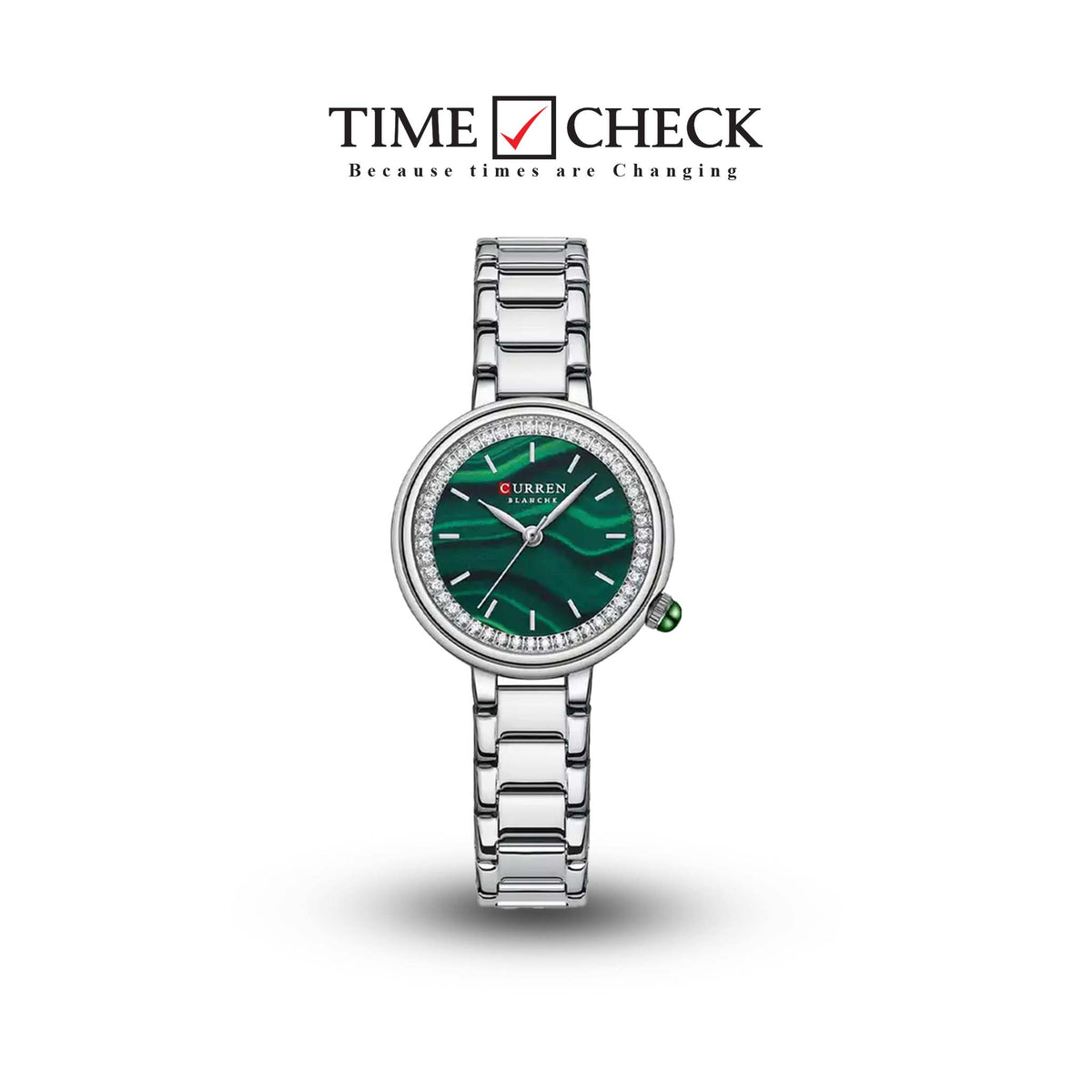 C9089L Curren Green Dial Silver Stainless Chain Steel Analog Quartz Women's Watch. TIMECHECK