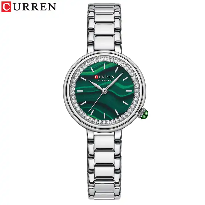 C9089L Curren Green Dial Silver Stainless Chain Steel Analog Quartz Women's Watch. TIMECHECK