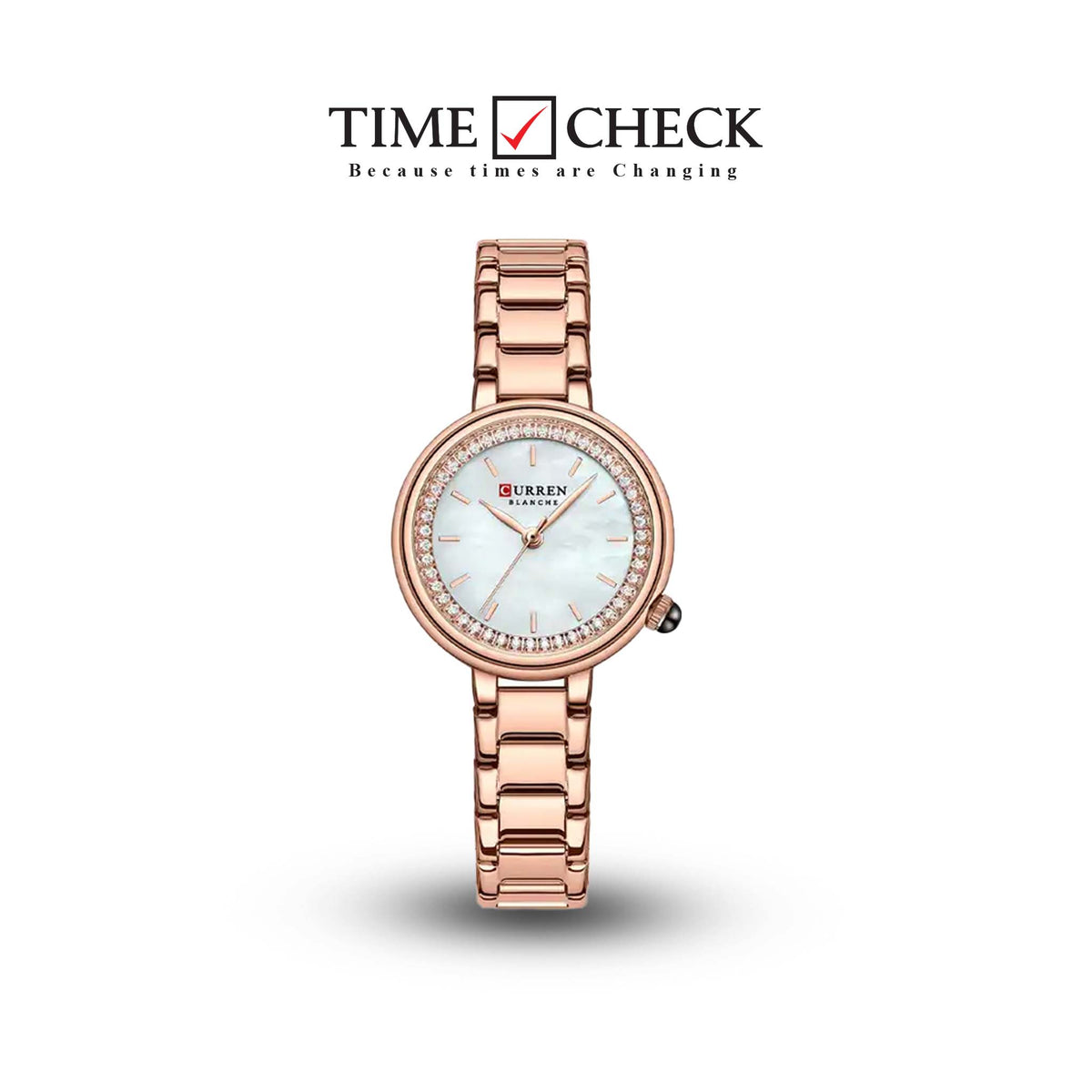 C9089L Curren White Dial Rose-gold Stainless Chain Steel Analog Quartz Women's Watch. TIMECHECK