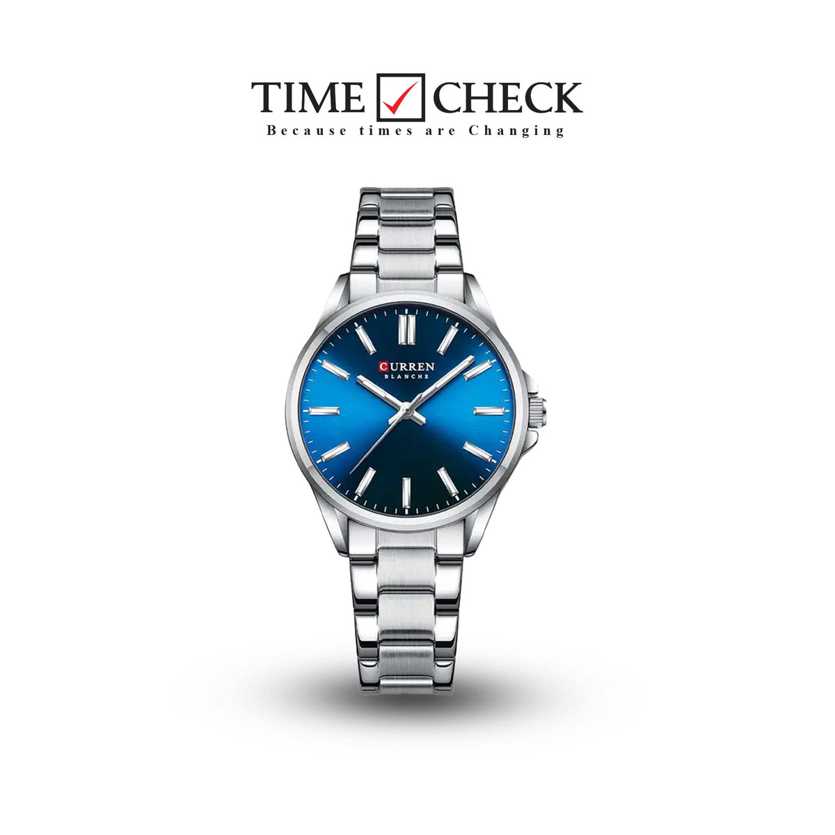 C-9090L Curren Blue Dial Silver Stainless Steel Analog Quartz Women's Watch. TIMECHECK