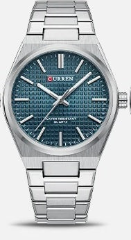 M:8439 Curren Blue Dial Silver Steel Chain Analog Quartz Men's Watch. TIMECHECK