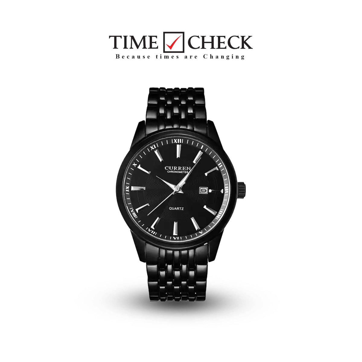 M:8052 Curren Black Dial Black Stainless Steel Chain Analog Quartz Men's Watch. TIMECHECK