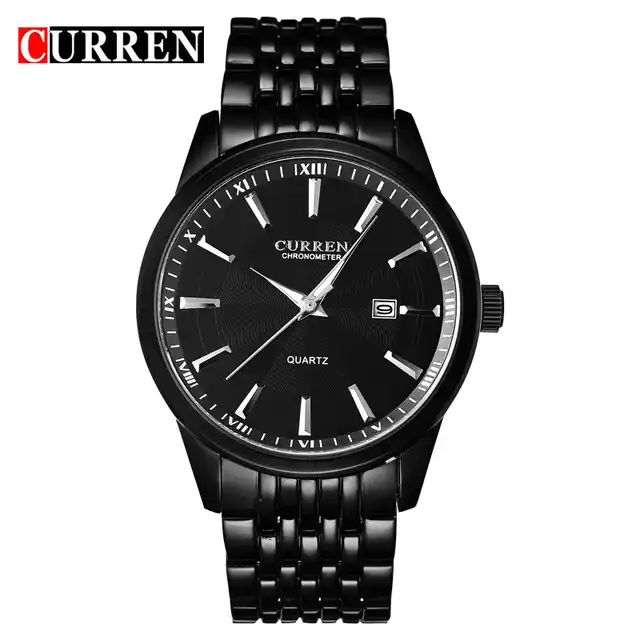 M:8052 Curren Black Dial Black Stainless Steel Chain Analog Quartz Men's Watch. TIMECHECK