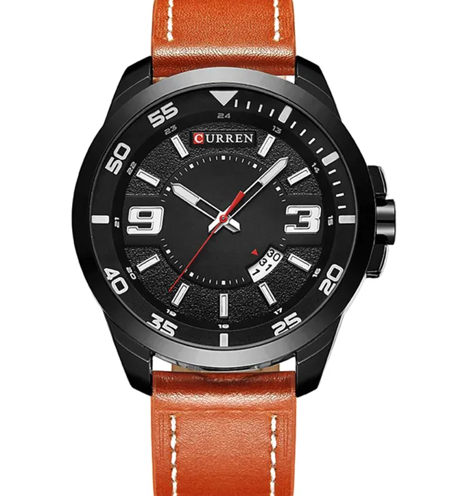 M:8213 Curren Black Dial Brown Leather Strap Analog Quartz Men's Watch.