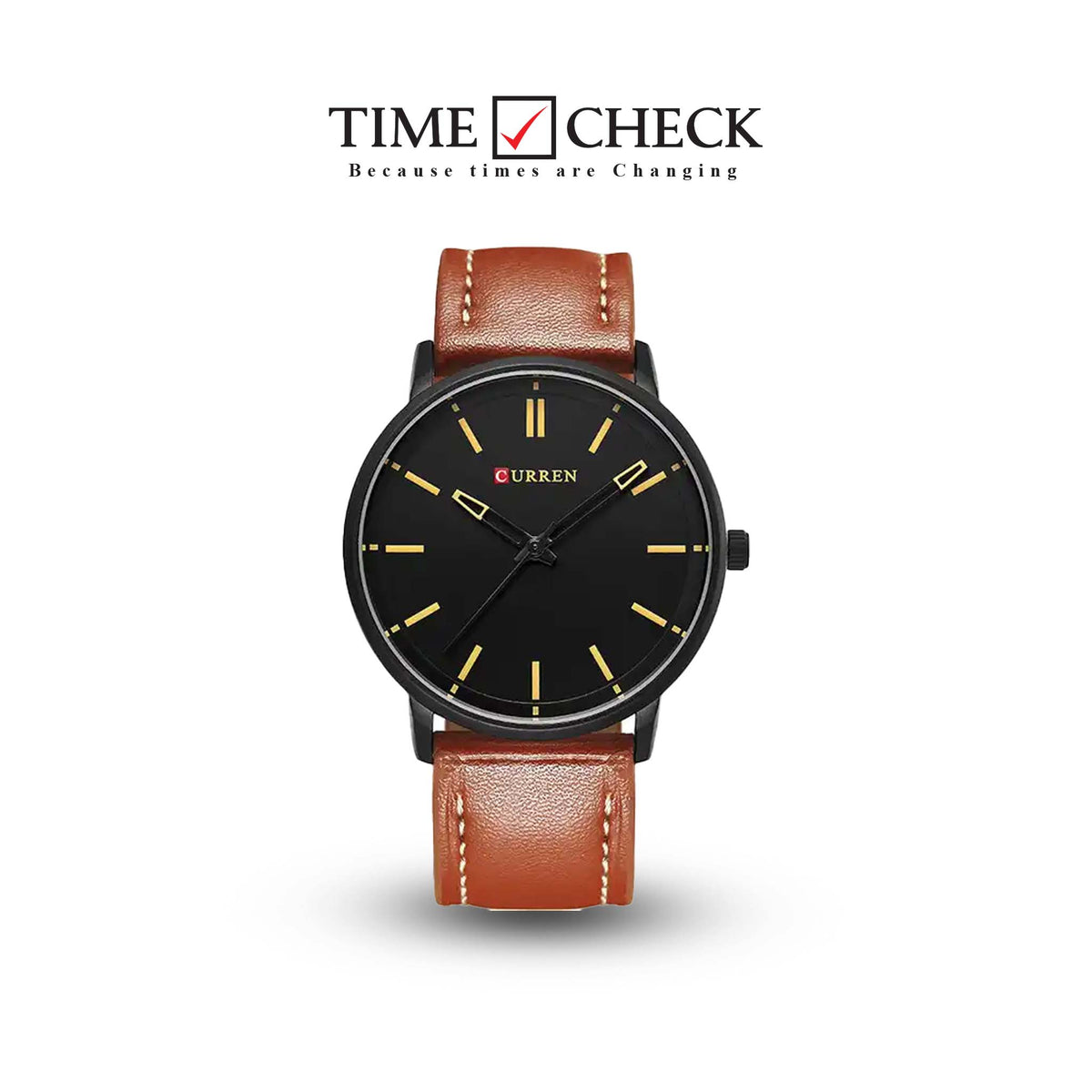 M:8233 Curren Black Dial Brown Leather Strap Classic Analog Quartz Men's Watch. TIMECHECK