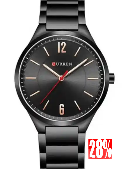 M:8280 Curren Black Dial Black Stainless Steel Chain Analog Quartz Men's Watch. TIMECHECK